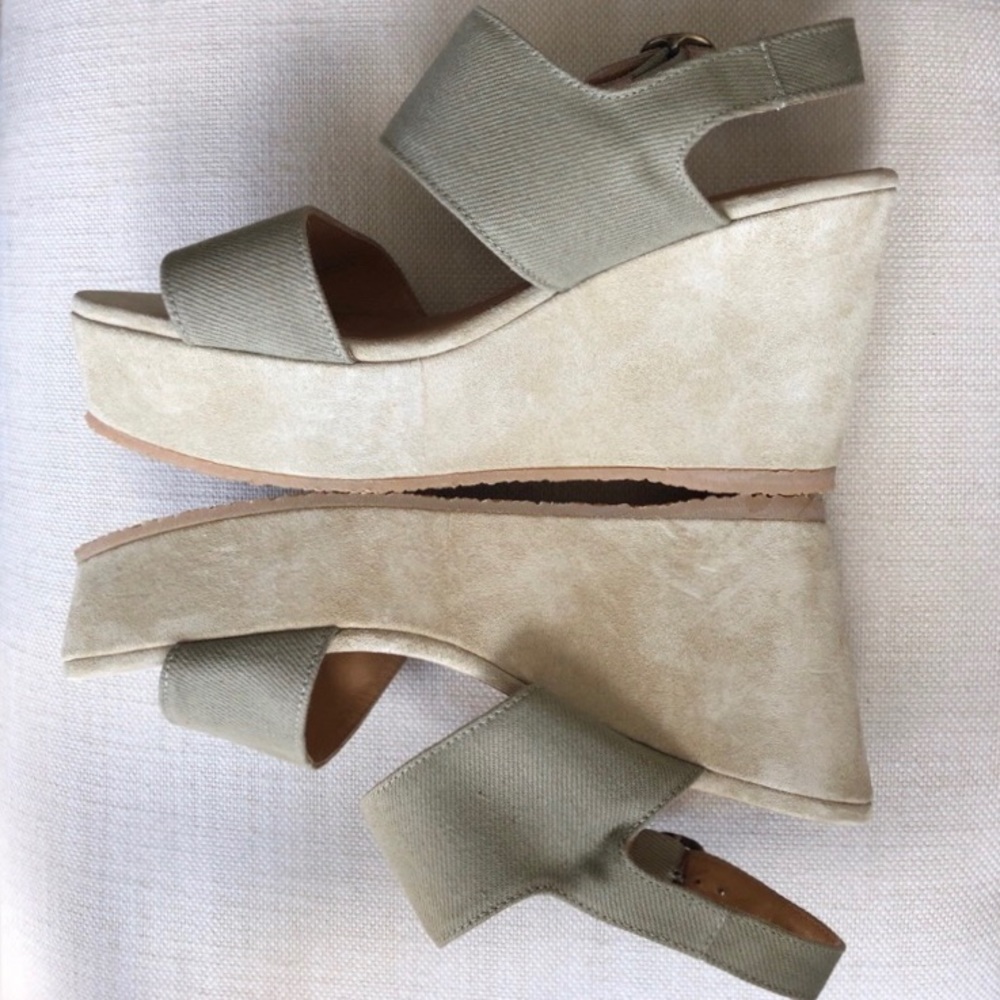 A.P.C. Platform Canvas & Suede Wedges, Size 7.5